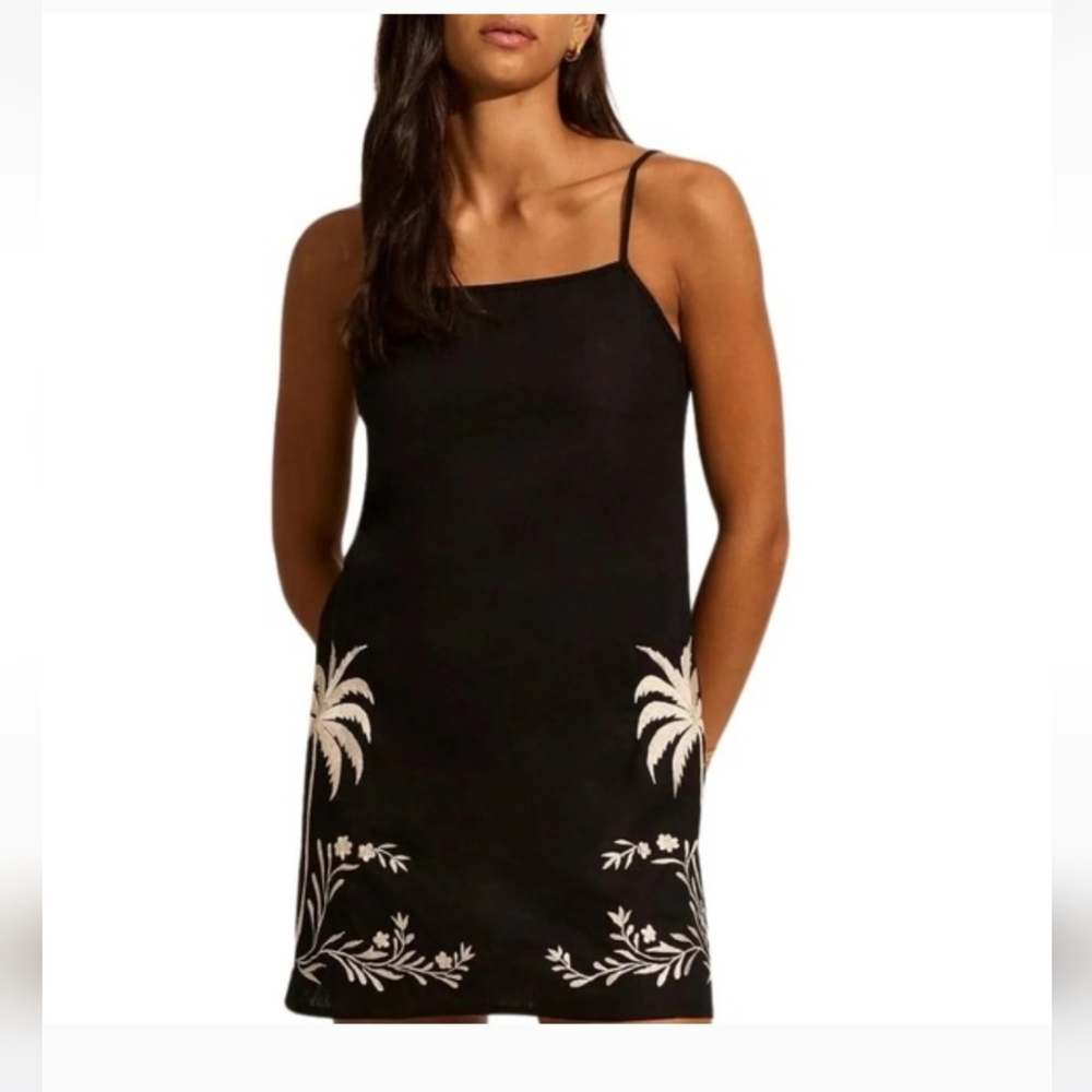 Calypso St. Barth Black Skirt with Cream Palm Embroidery